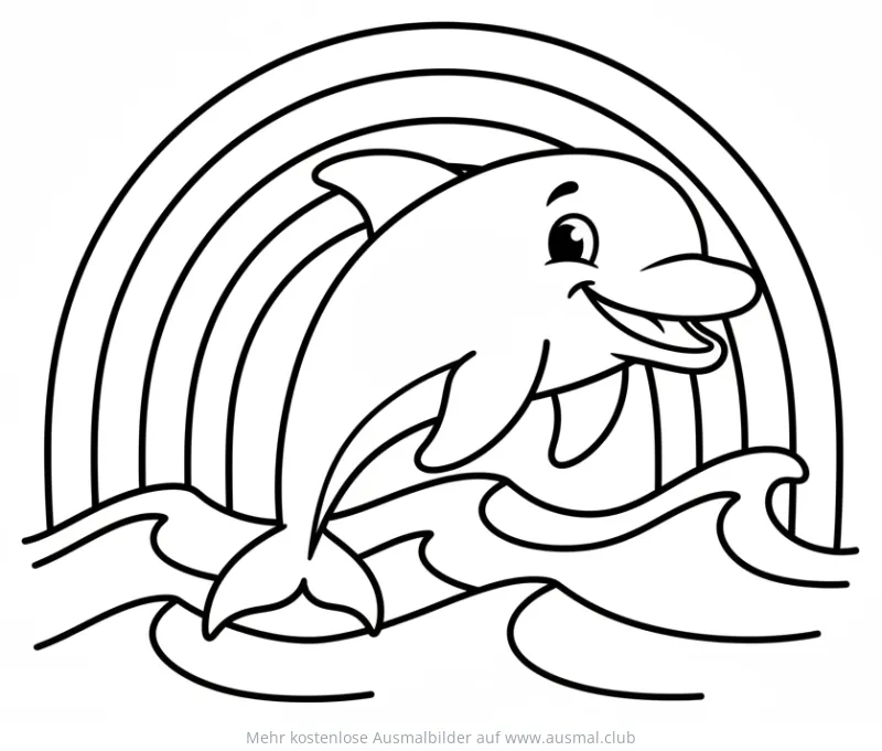 Springender Delfin vor Regenbogen Ausmalbild