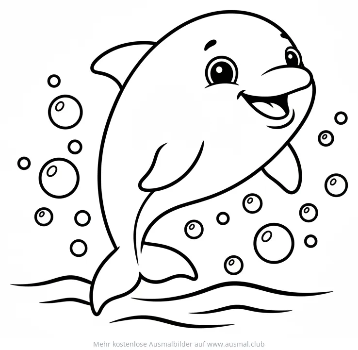 Springender Delfin Ausmalbild mit Blasen
