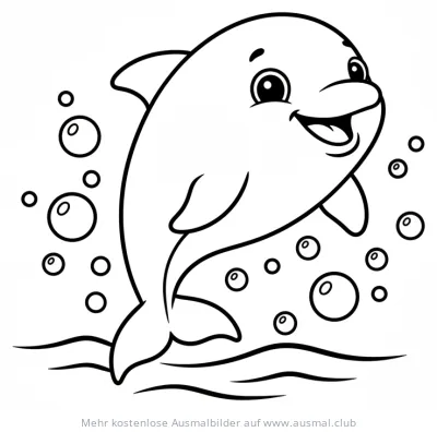 Springender Delfin Ausmalbild mit Blasen