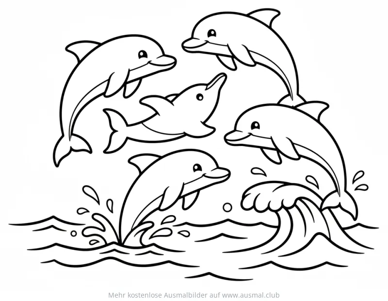 Delfin Gruppe Ausmalbild im Meer
