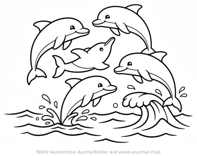 Delfin Gruppe Ausmalbild im Meer