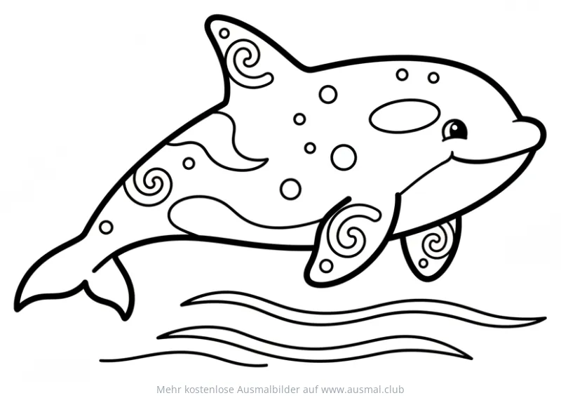 Orca Ausmalbild mit verspielten Mustern