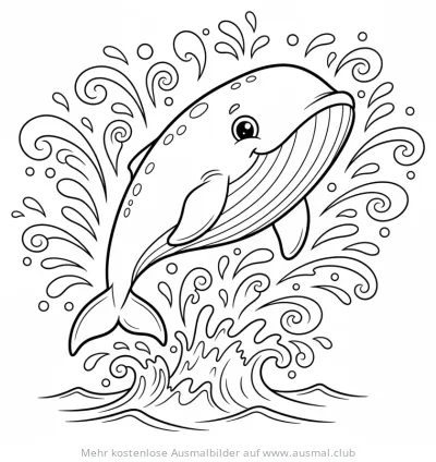 Freundlicher Buckelwal springt aus dem Wasser Ausmalbild