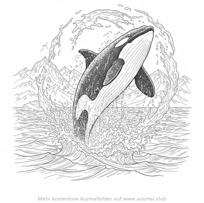 Orca springt aus dem Wasser Ausmalbild
