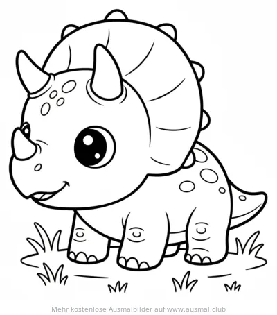 Niedlicher Triceratops Ausmalbild auf einer Wiese