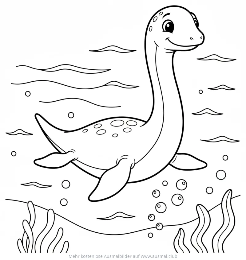 Plesiosaurus schwimmt im Meer, Ausmalbild