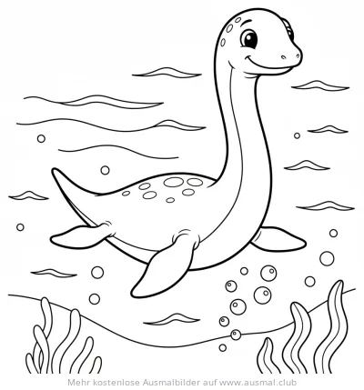 Plesiosaurus schwimmt im Meer, Ausmalbild