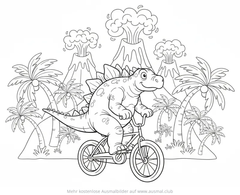 Stegosaurus fährt Fahrrad Ausmalbild