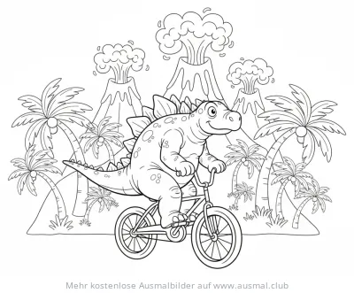 Stegosaurus fährt Fahrrad Ausmalbild