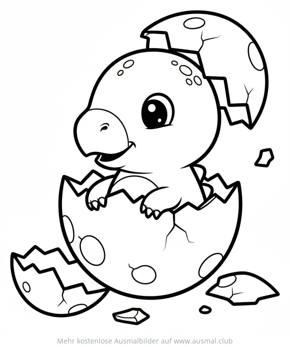 Dino Baby schlüpft aus gepunktetem Ei Ausmalbild