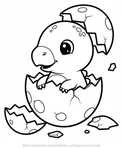 Dino Baby schlüpft aus gepunktetem Ei Ausmalbild