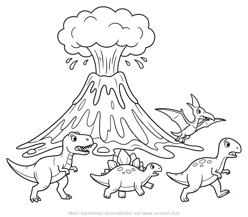 Dinosaurier vor Vulkanausbruch Ausmalbild