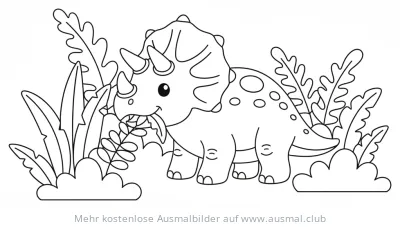 Triceratops frisst Blätter Ausmalbild