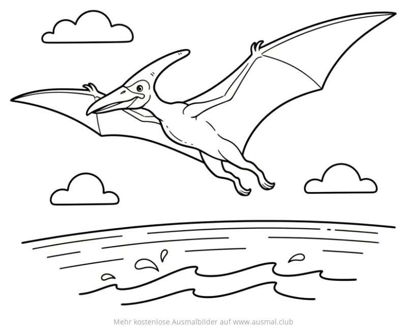 Pteranodon fliegt über den Ozean Ausmalbild