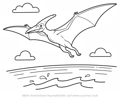 Pteranodon fliegt über den Ozean Ausmalbild