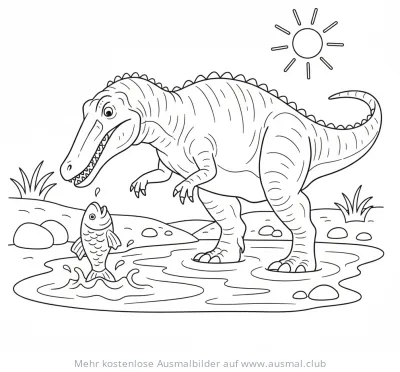Baryonyx beim Fischfang Ausmalbild