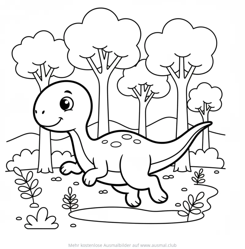 Freundlicher Dryosaurus im Wald Ausmalbild