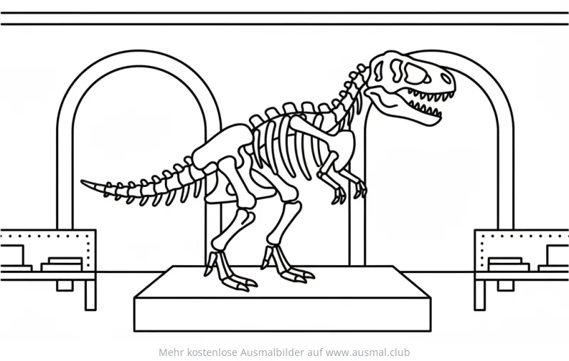 Dinosaurier Skelett Ausmalbild im Museum
