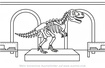 Dinosaurier Skelett Ausmalbild im Museum