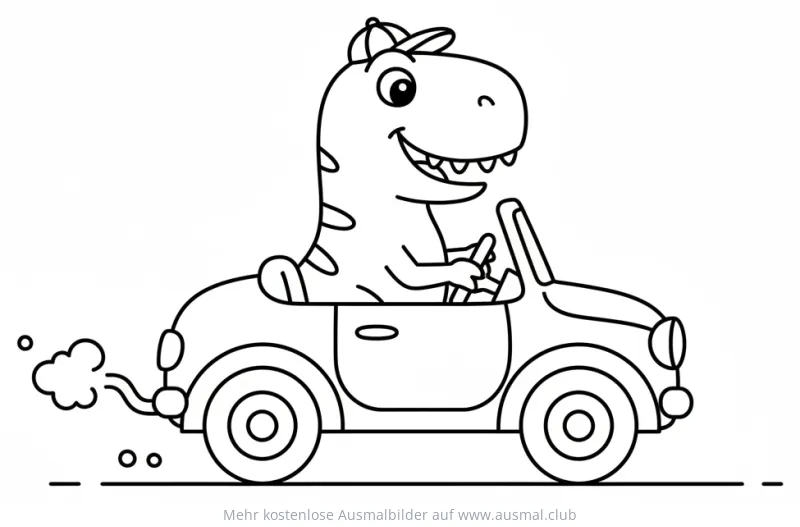Dinosaurier fährt Auto Ausmalbild