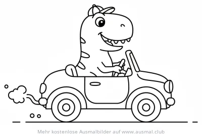 Dinosaurier fährt Auto Ausmalbild