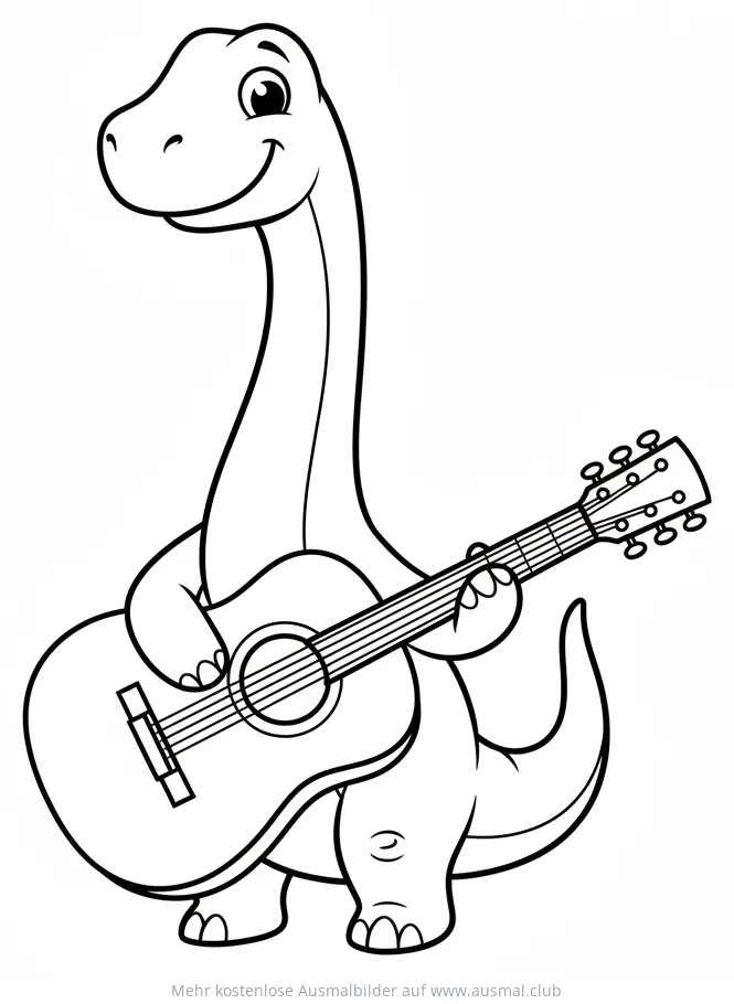 Dinosaurier mit Gitarre Ausmalbild