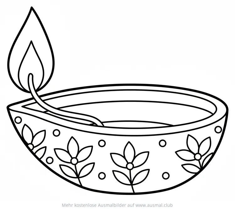 Diya Ausmalbild mit Blumenmuster zum Diwali-Fest