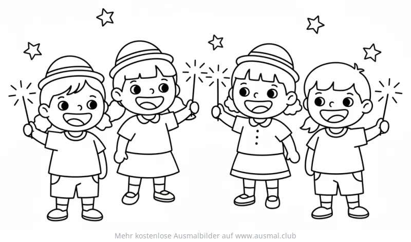 Fröhliche Kinder mit Wunderkerzen Ausmalbild zum Diwali Fest