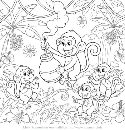 Affe mit Topf-Feuerwerk Ausmalbild für Diwali