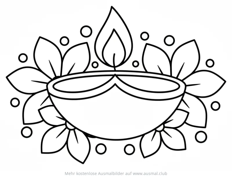 Diwali Diya Lampe mit Blumen Ausmalbild
