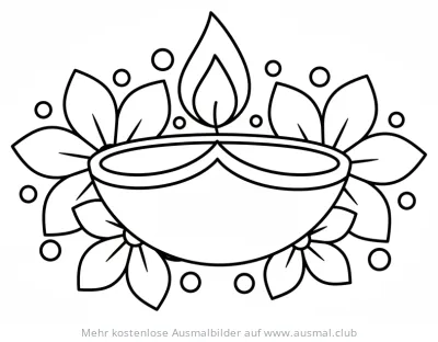 Diwali Diya Lampe mit Blumen Ausmalbild