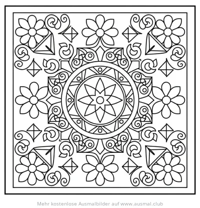 Rangoli Muster Ausmalbild mit Blumen und geometrischen Formen