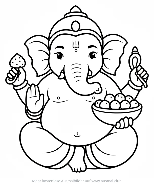 Ganesha Ausmalbild mit Süßigkeiten für Diwali