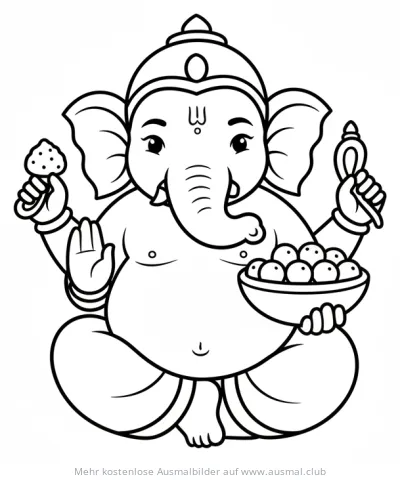 Ganesha Ausmalbild mit Süßigkeiten für Diwali