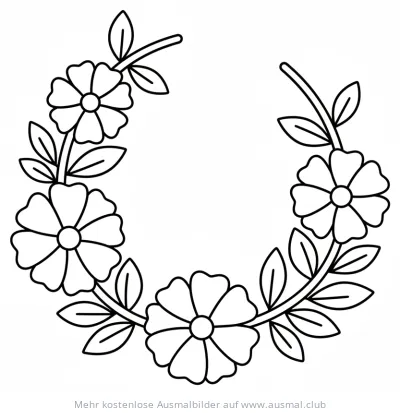 Blumenkranz Ausmalbild mit stilisierten Blüten und Blättern