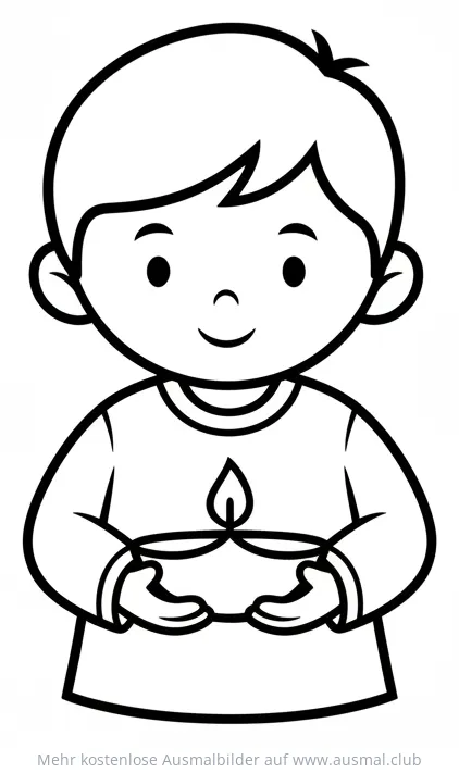 Junge hält Diwali-Lampe Ausmalbild