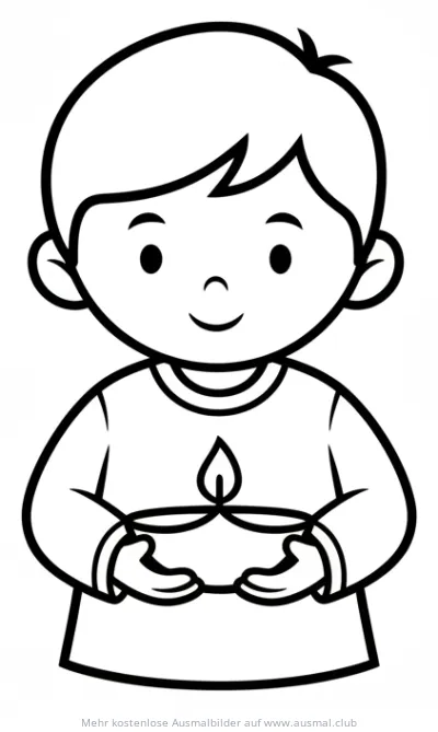 Junge hält Diwali-Lampe Ausmalbild
