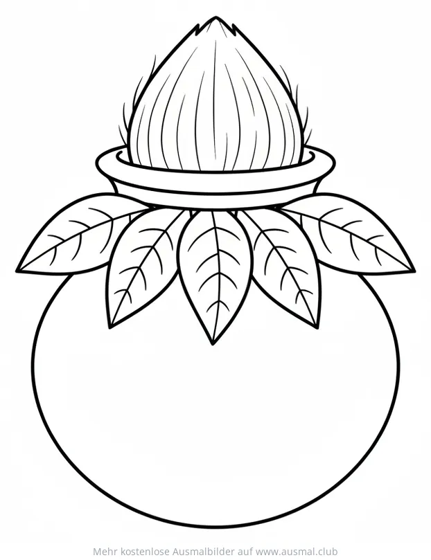 Kalash Ausmalbild mit Kokosnuss und Blättern für Diwali