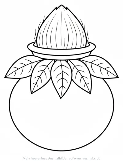 Kalash Ausmalbild mit Kokosnuss und Blättern für Diwali