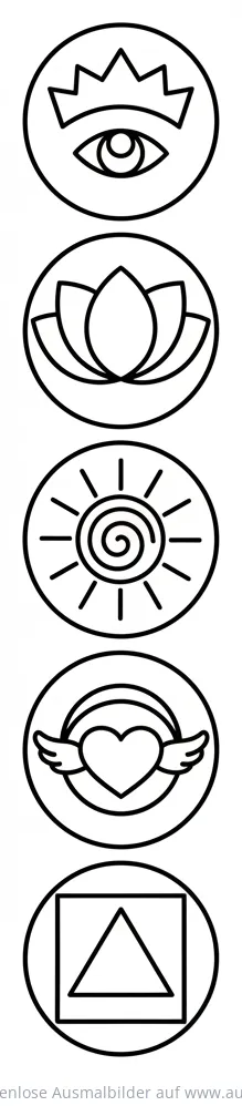 Chakra Ausmalbild mit Lotus, Sonne, Herz und Auge