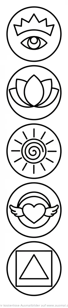 Chakra Ausmalbild mit Lotus, Sonne, Herz und Auge