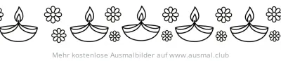 Diwali Ausmalbild: Reihe von Diyas und Blumen