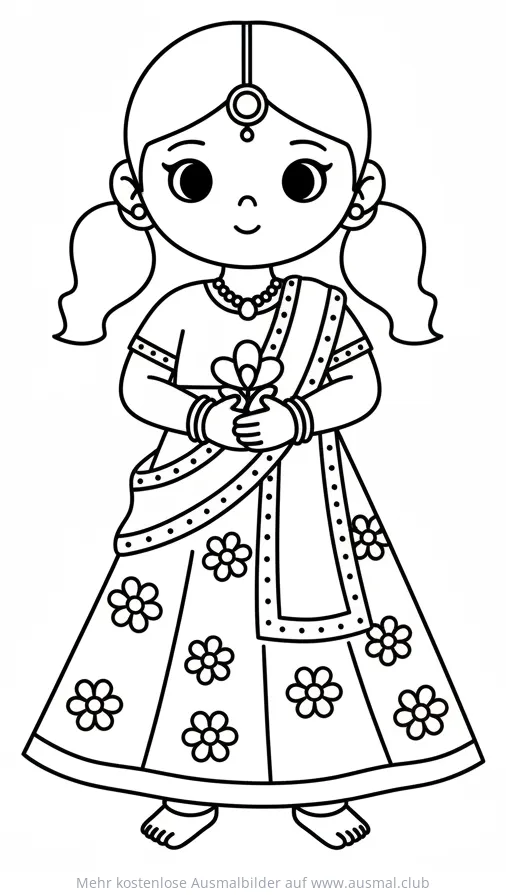 Mädchen im Lehenga Ausmalbild für Diwali