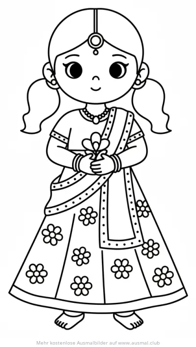 Mädchen im Lehenga Ausmalbild für Diwali