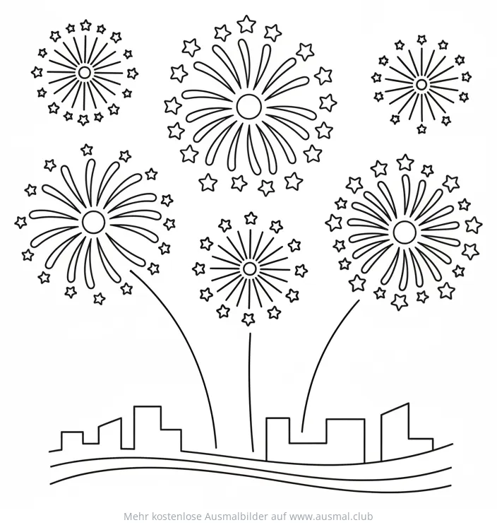 Feuerwerk über Stadt Ausmalbild