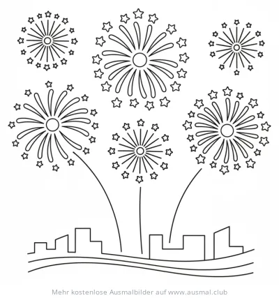 Feuerwerk über Stadt Ausmalbild