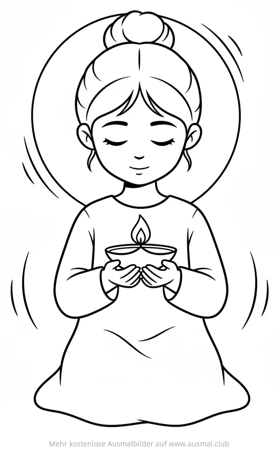 Mädchen betet mit Öllampe Ausmalbild