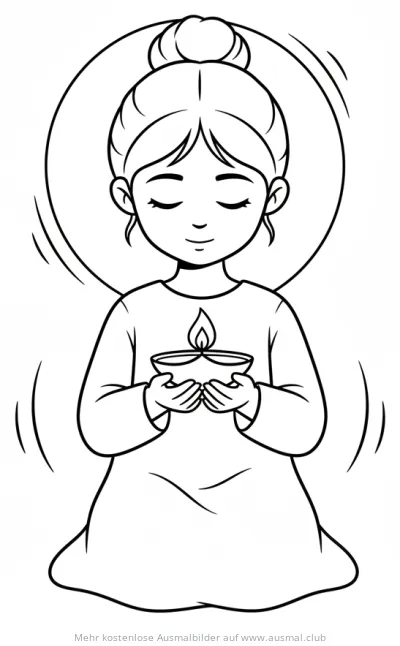 Mädchen betet mit Öllampe Ausmalbild