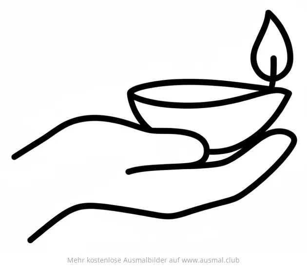 Hand hält Diya Lampe Ausmalbild zum Diwali Lichterfest
