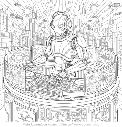 Roboter DJ am Mischpult Ausmalbild